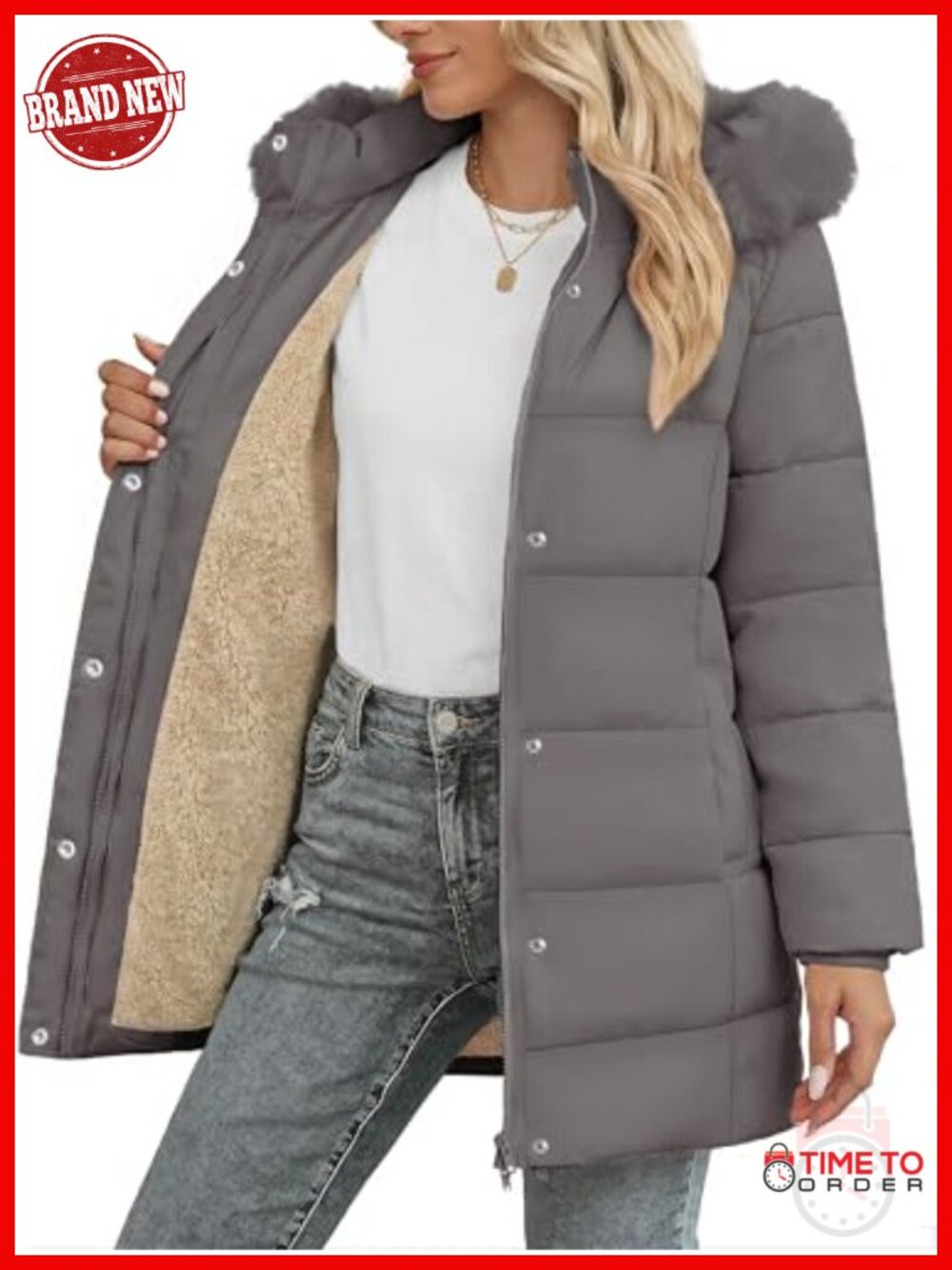 Women's Long Winter Puffer Coat Fleece Lined Hooded Parka Windproof Outerwear